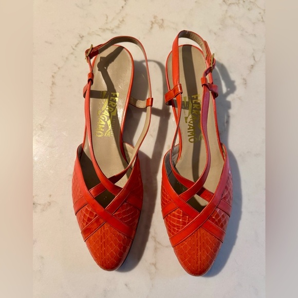 Vintage Ferragamo Orange/Red Strappy Slingback Sandals Size 11AAA (Narrow) - Picture 1 of 11